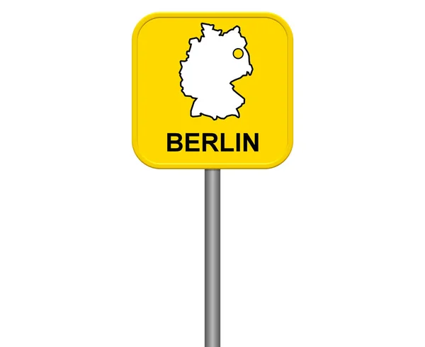 Signo Amarillo Aislado Ciudad Alemana Berlín Con Mapa Alemania — Foto de Stock