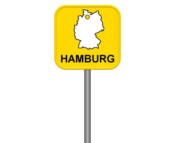 Sinal Isolado Amarelo Cidade Alemã Hamburgo Com Mapa Alemanha — Fotografia de Stock