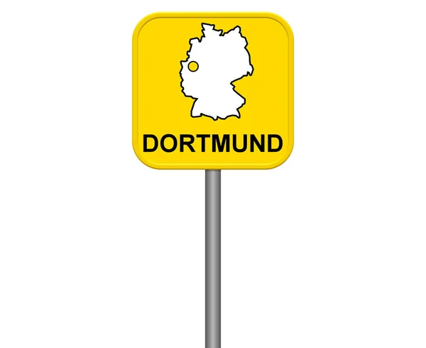 Sinal Isolado Amarelo Cidade Alemã Dortmund Com Mapa Alemanha — Fotografia de Stock