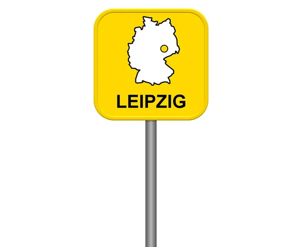 Żółty Znak Białym Tle Niemiecki City Leipzig Mapa Niemiec — Zdjęcie stockowe