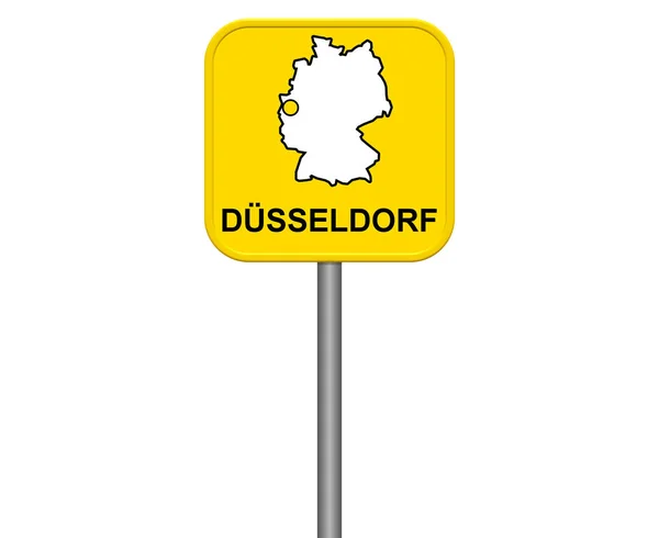 Yellow Isolated Sign German City Duesseldorfwith Map Germany — Stock Photo, Image