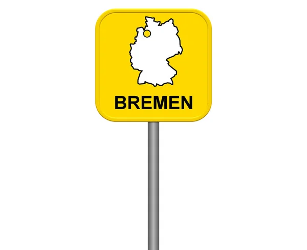 Желтый Изолированный Знак Немецкого Города Бремен Картой Германии — стоковое фото