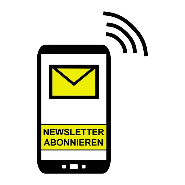 Icon of sending Mobile Phone showing subscribe to Newsletter in german language