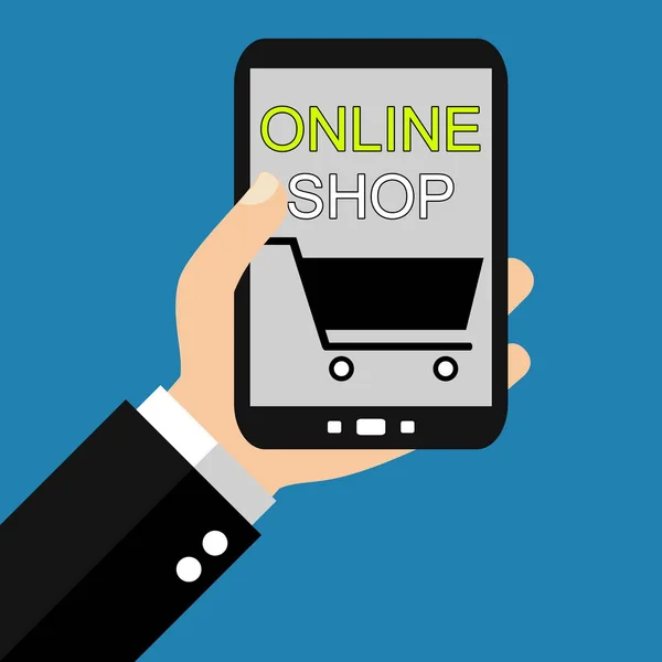 Kézben Tartás Smartphone Online Shop Flat Design — Stock Fotó