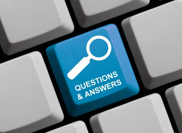 Computer Keyboard Magnify Symbol Showing Questions Answers — Stock Photo, Image