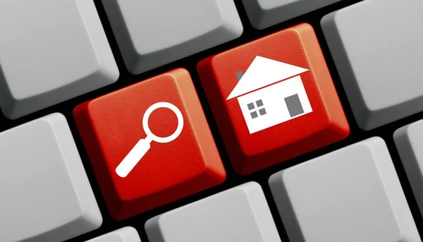 Computer Keyboard Magnify Symbol Showing Search Real Estate — Stock Photo, Image