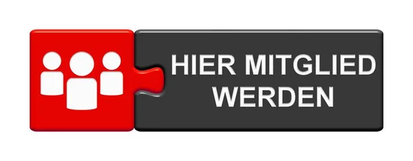 Botão de quebra-cabeça com ícone de carrapato mostrando: Torne-se um membro alemão — Fotografia de Stock