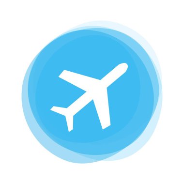 İzole açık mavi yuvarlak düğmesi: uçak simgesi