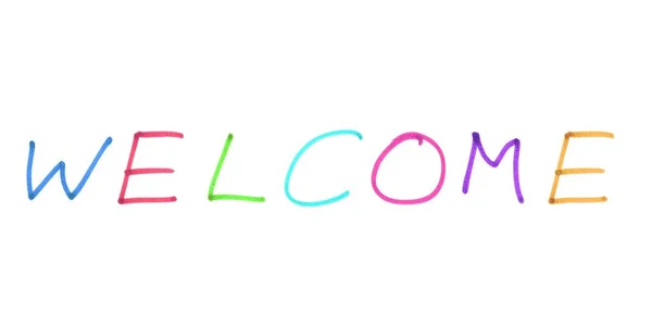 Üdvözöljük - színes kézírásos szöveg — Stock Fotó
