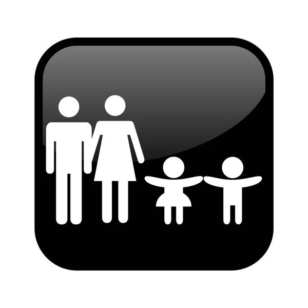 Schwarzer Knopf: Familie mit Mann Frau Mädchen und Junge — Stockfoto