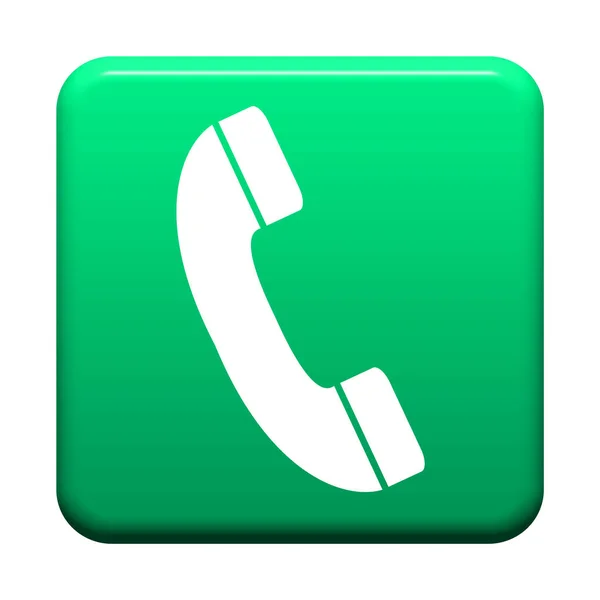 Biała ikona telefonu na zielony przycisk infolinii — Zdjęcie stockowe