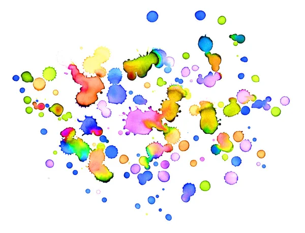 White background and paintbrush blobs with many colors — 스톡 사진