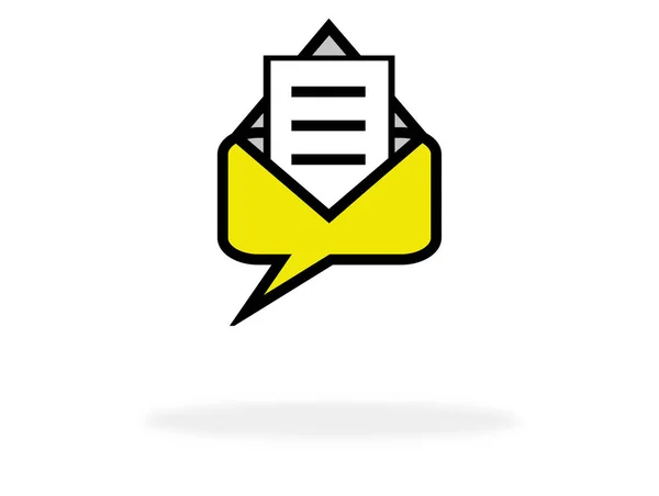 Icono de mensaje amarillo con burbuja de voz y símbolo envolpe —  Fotos de Stock