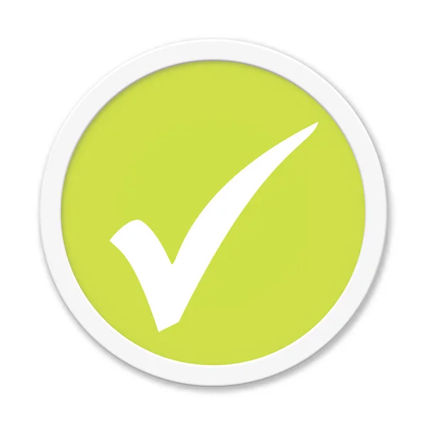 White tick symbol icon on light green button — Stock Photo, Image