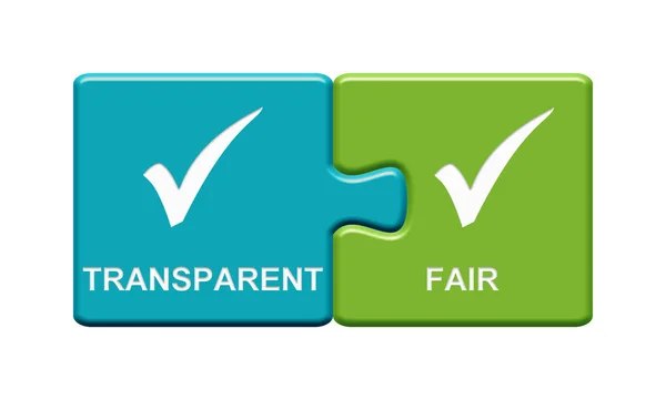 2 Puzzle Buttons showing transparant and Fair german — Stock Photo, Image