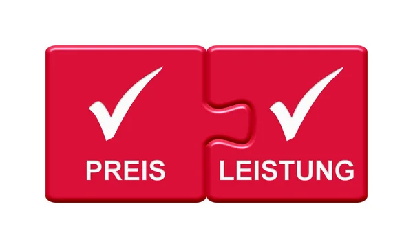 2 Puzzle Buttons showing Price and Permormance german — Stock Photo, Image