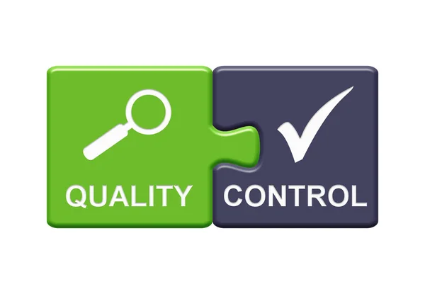 2 pussel knappar som visar kvalitetskontroll tyska — Stockfoto