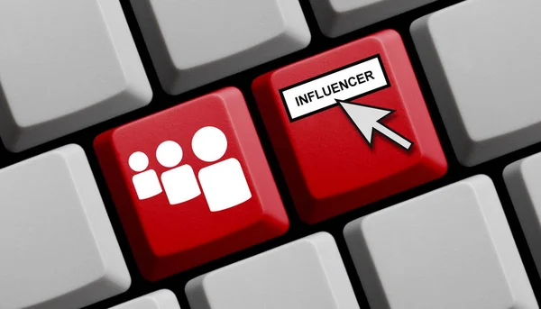 Influencer Concept online on red computer keyboard — Stock Photo, Image