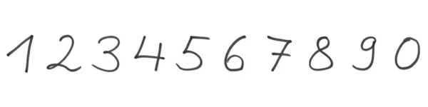 Números desenhados à mão de 0 a 9 feitos com lápis preto — Fotografia de Stock