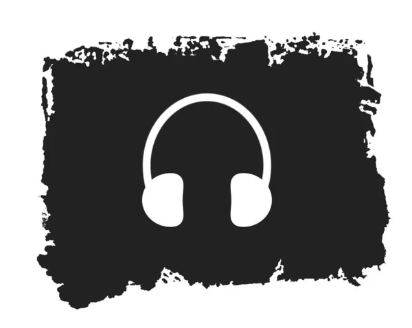 Textura grunge preto pintado com ícone de fone de ouvido branco — Fotografia de Stock