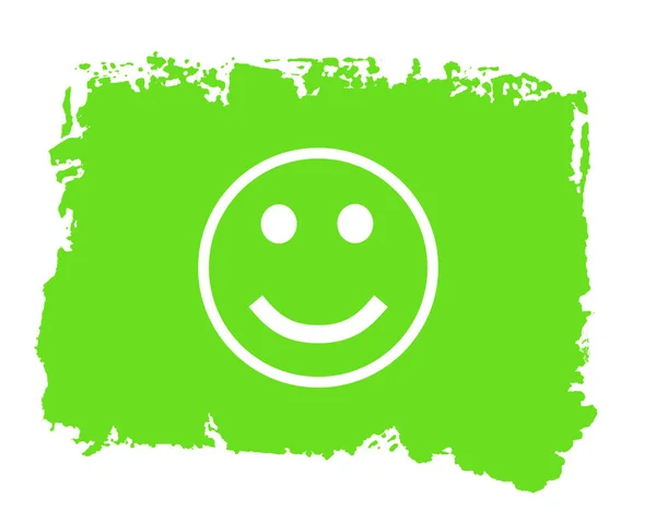Geschilderde groene grunge textuur met witte boze gezicht pictogram — Stockfoto