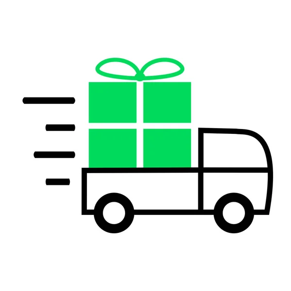 Icono de transporte rápido y entrega para Navidad o cumpleaños con color verde —  Fotos de Stock