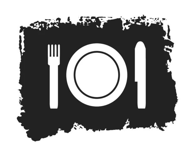 白いレストランのアイコンで塗装された黒いグランジテクスチャ — ストック写真