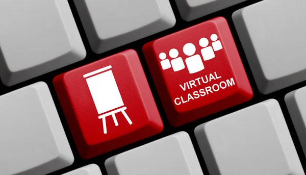 Virtual Classroom - E-Learning online on computer keyboard — Stock Photo, Image