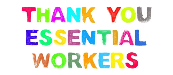 Tekst Dank Essentiële Arbeiders Met Kleurrijke Letters — Stockfoto