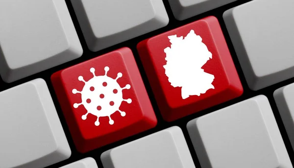 Computertoetsenbord Met Coronavirus Icoon Silhouet Van Duitsland — Stockfoto