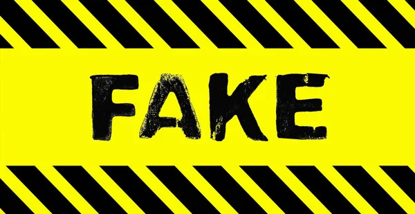 Warning Banner Background Yellow Black Stripes Showing Fake — Stock Photo, Image