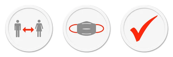 Στρογγυλά Γκρι Ανοιχτά Απομονωμένα Κουμπιά Λευκό Πλαίσιο Διατηρήστε Την Απόστασή — Φωτογραφία Αρχείου