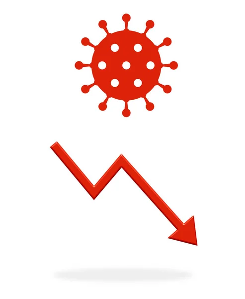 Flecha Roja Mostrando Hacia Abajo Con Icono Coronavirus — Foto de Stock