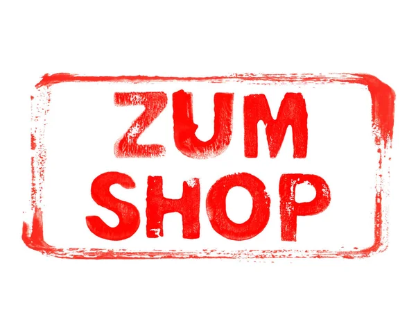 Banner Rosso Grunge Con Cornice Stencil Raffigurante Shop German Language — Foto Stock