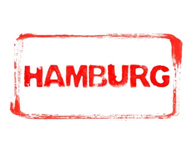 Hamburg şehrini gösteren şablon çerçeveli kırmızı grunge Banner