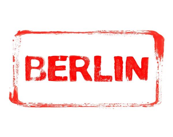 Banner Rosso Grunge Con Cornice Stencil Che Mostra Città Berlino — Foto Stock