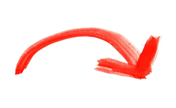 Pincel Rojo Pintado Mano Flecha Con Curva Dirección Correcta —  Fotos de Stock
