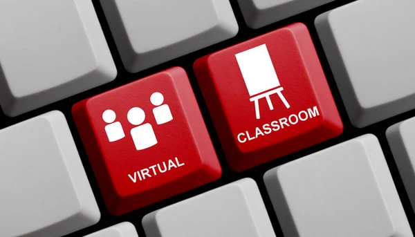 Klawiatura Komputerowa Pokazująca Wirtualną Klasę Cyfrowa Koncepcja Uczenia Się Ilustracja — Zdjęcie stockowe