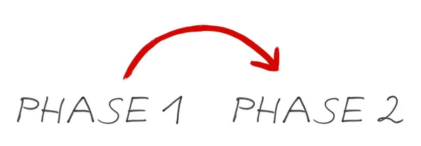 Phase Und Phase Konzept Mit Rotem Pfeil Und Handgeschriebenem Text — Stockfoto