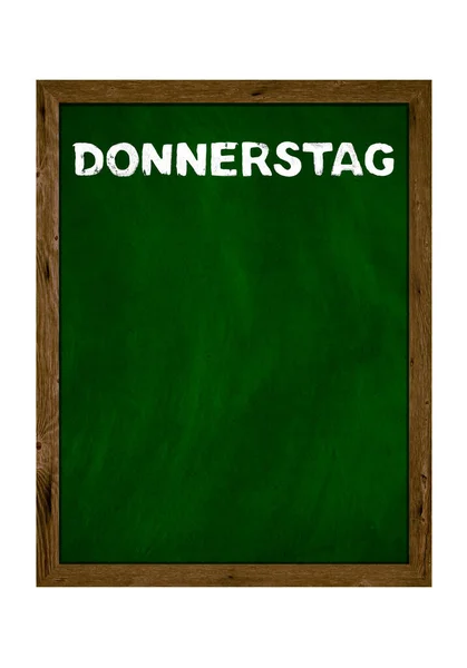 Groene Houten Bord Met Kopieerruimte Donderdag Het Duits Met Krijtletters — Stockfoto