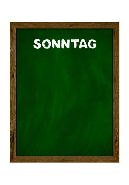 Green Wooden Board Copy Space Showing Sunday German Language Chalk — Stock Photo, Image