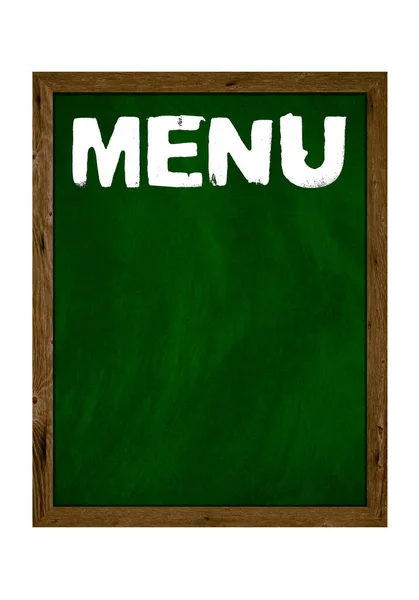 Green Wooden Board Copy Space Showing Menu Chalk Letters — Stock Photo, Image