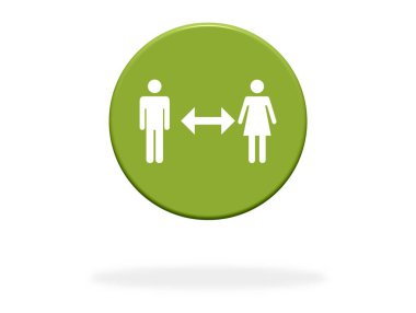 Sosyal mesafesi olan iki kişi ile Yeşil Düğme