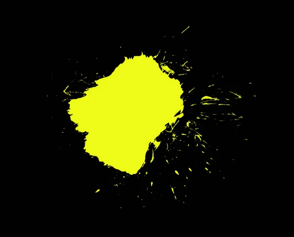 Blotch Cor Pincel Amarelo Fundo Preto — Fotografia de Stock