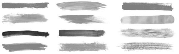 Collection Isolated Hand Painted Brush Pencil Stripes Grey Black Color — Stock Photo, Image