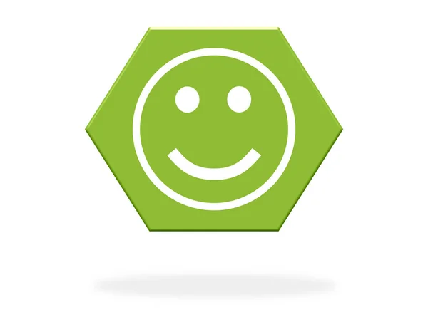 Green Hexagon Icon Happy Face Showing Positive Feedback Rating — Stock Photo, Image