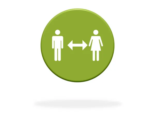 Botão Verde Com Duas Pessoas Com Distanciamento Social — Fotografia de Stock