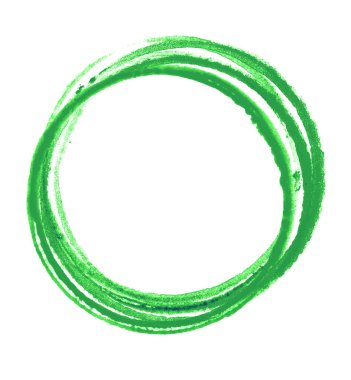 Beyaz arkaplanda şablon veya boya fırçasıyla yapılmış yeşil daire