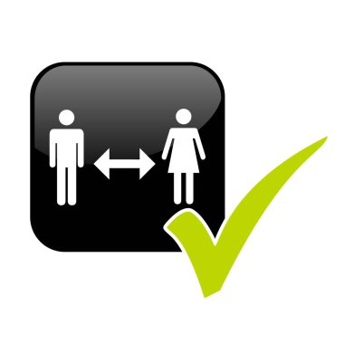 Parlak siyah düğme, iki kişi arasında mesafe ve yeşil kontrol