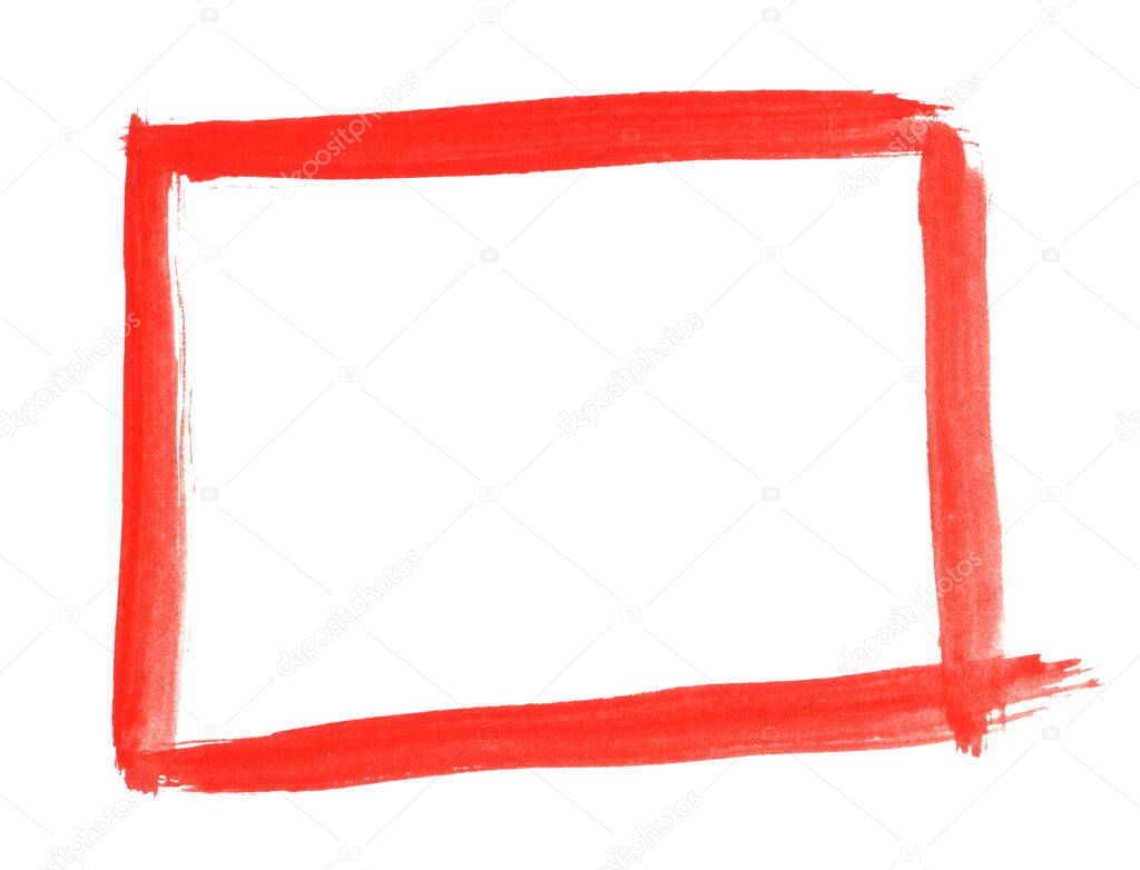 Red hand painted sketch of empty rectangle frame